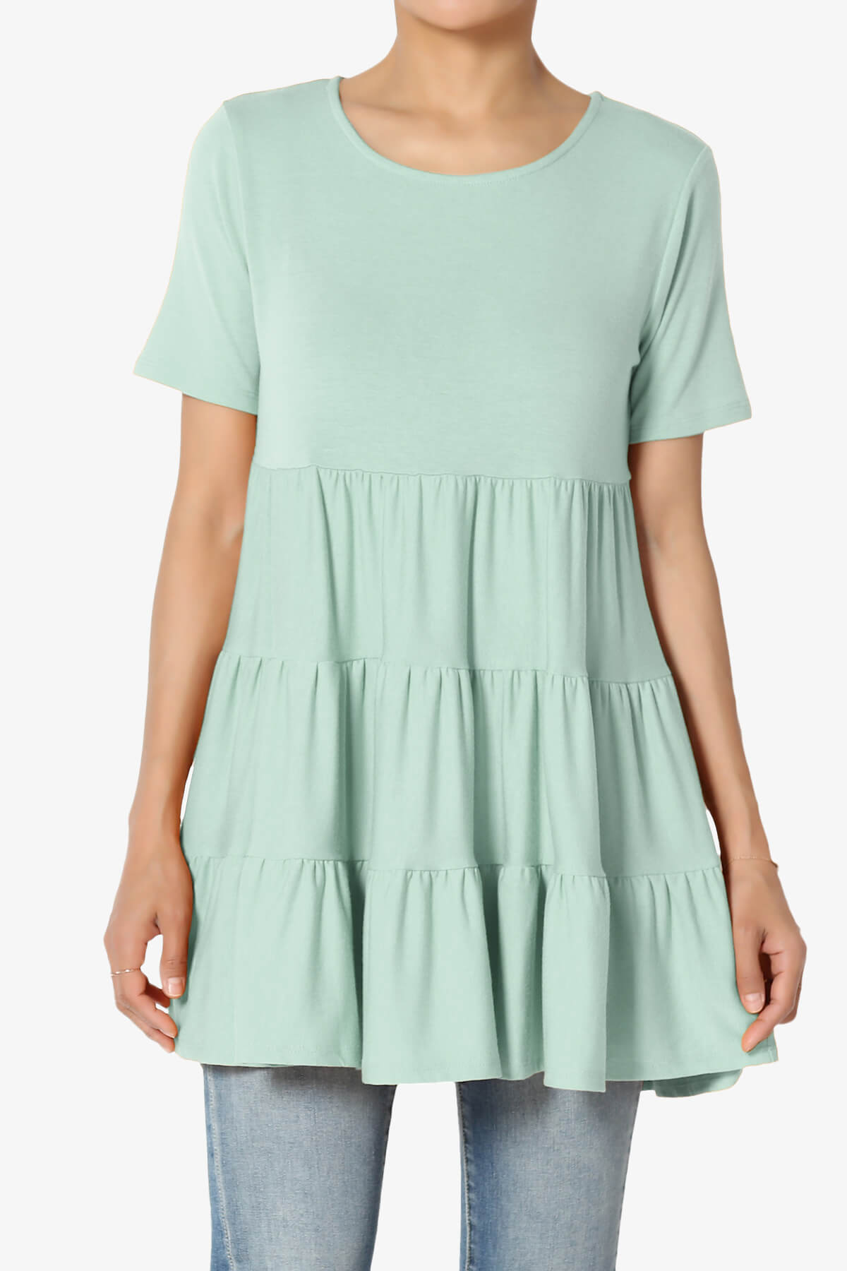Maiika Short Sleeve Tiered Ruffle Tunic LIGHT GREEN_1