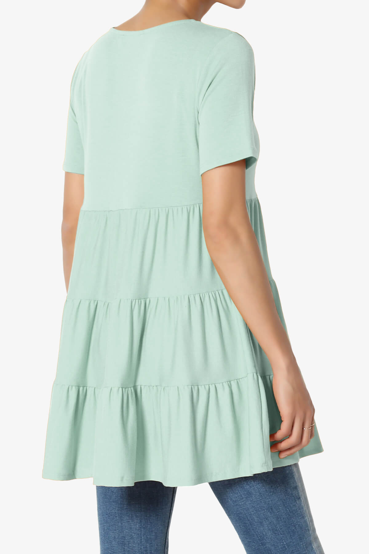 Maiika Short Sleeve Tiered Ruffle Tunic LIGHT GREEN_4