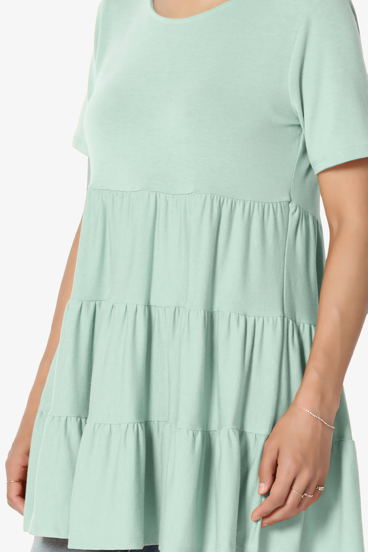 Maiika Short Sleeve Tiered Ruffle Tunic LIGHT GREEN_5