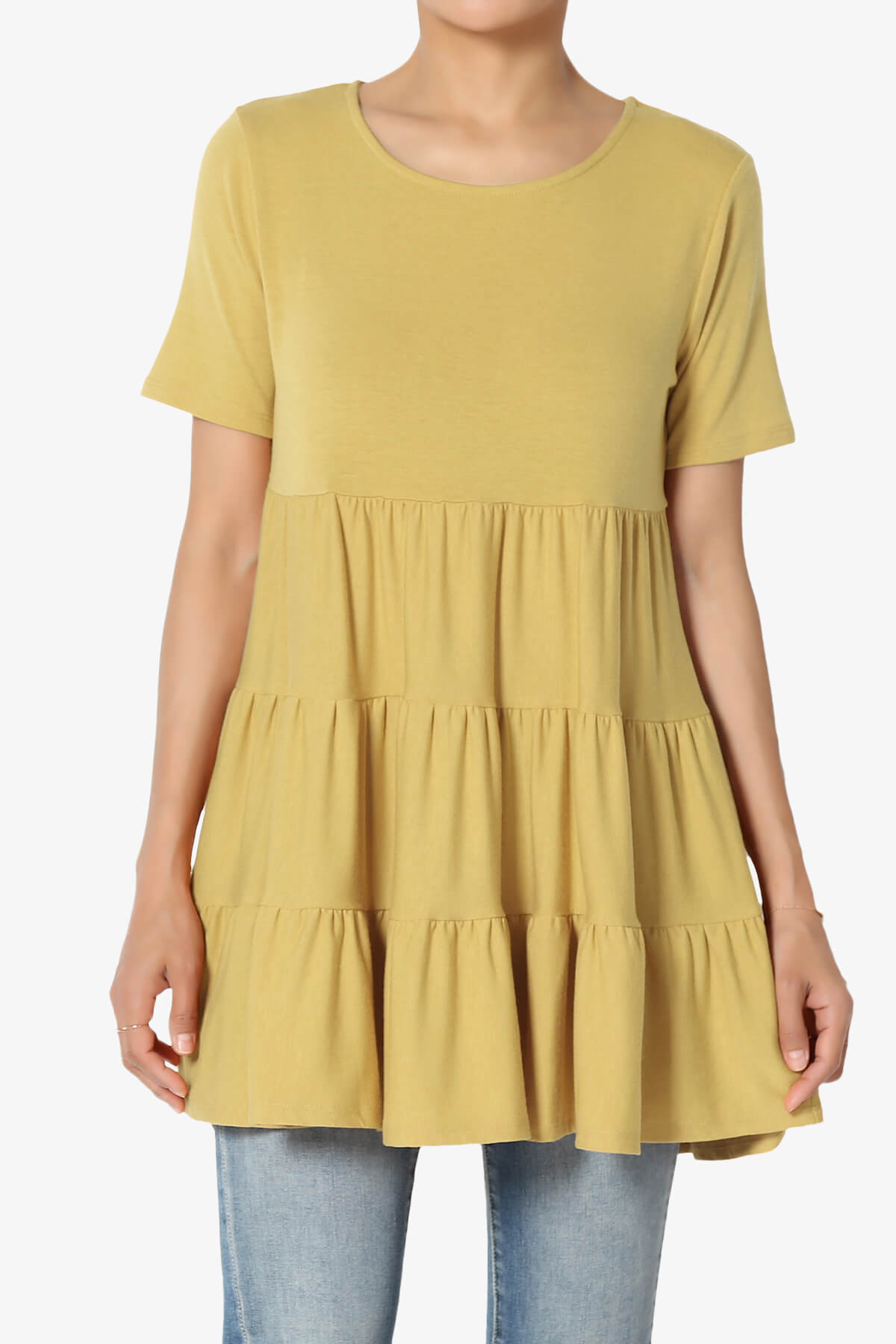 Maiika Short Sleeve Tiered Ruffle Tunic LIGHT MUSTARD_1