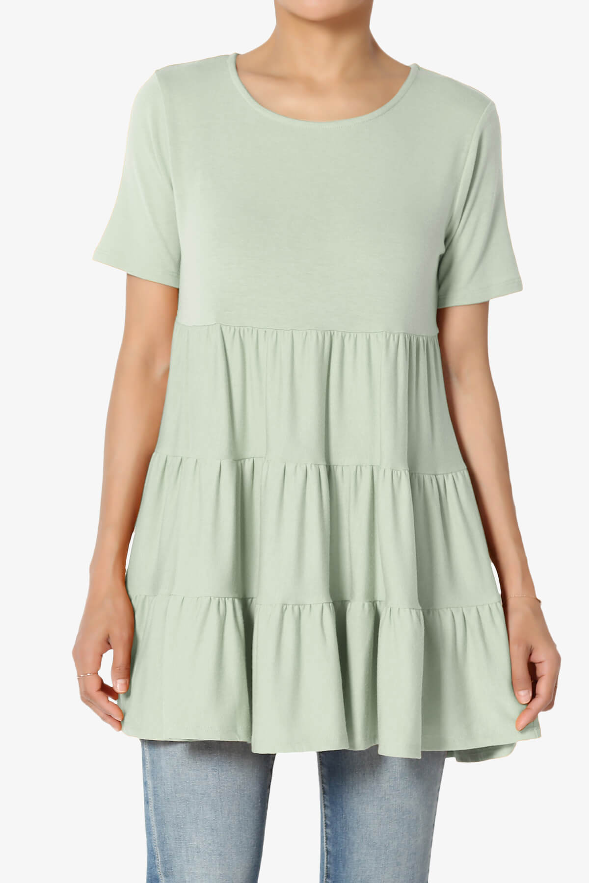 Maiika Short Sleeve Tiered Ruffle Tunic LIGHT SAGE_1