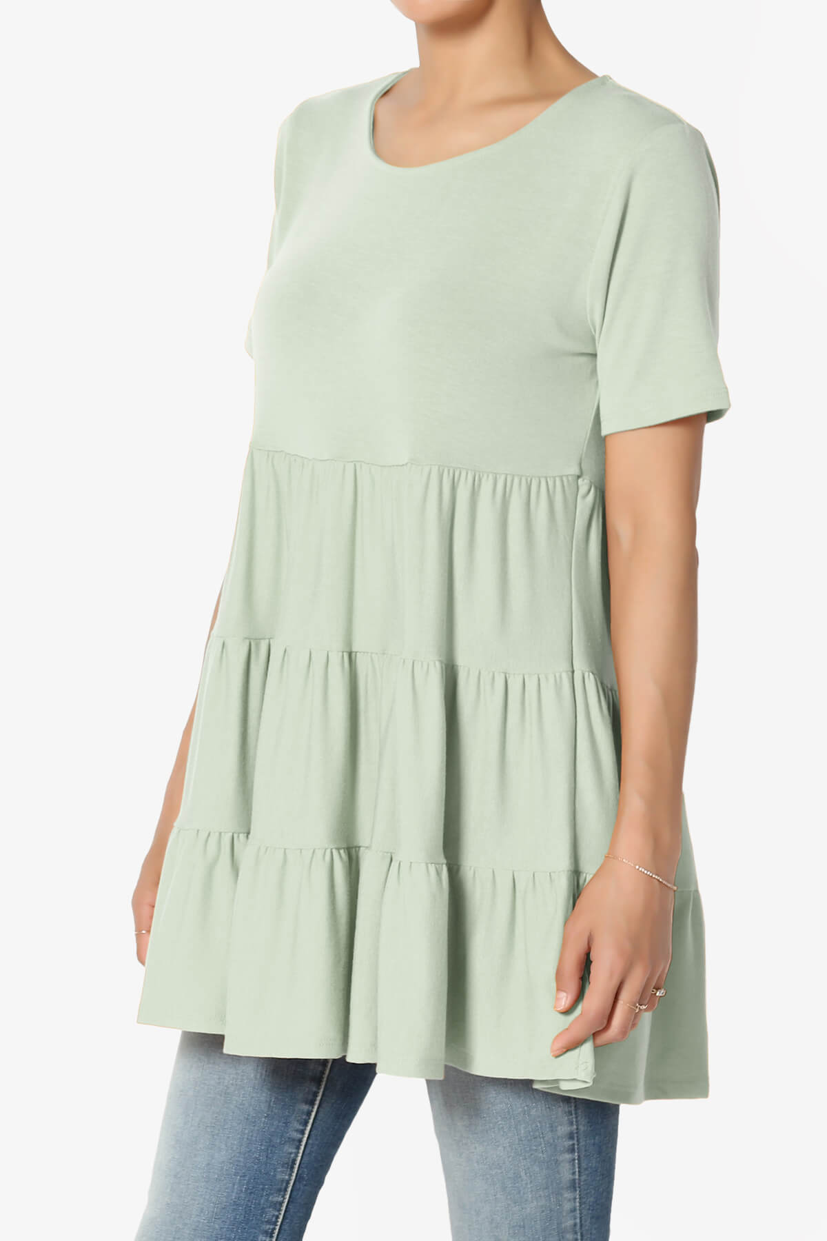 Maiika Short Sleeve Tiered Ruffle Tunic LIGHT SAGE_3