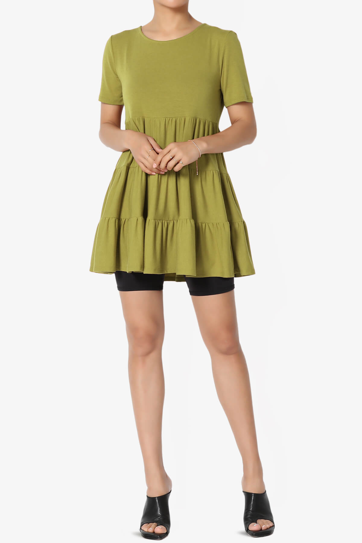 Maiika Short Sleeve Tiered Ruffle Tunic OLIVE MUSTARD_6