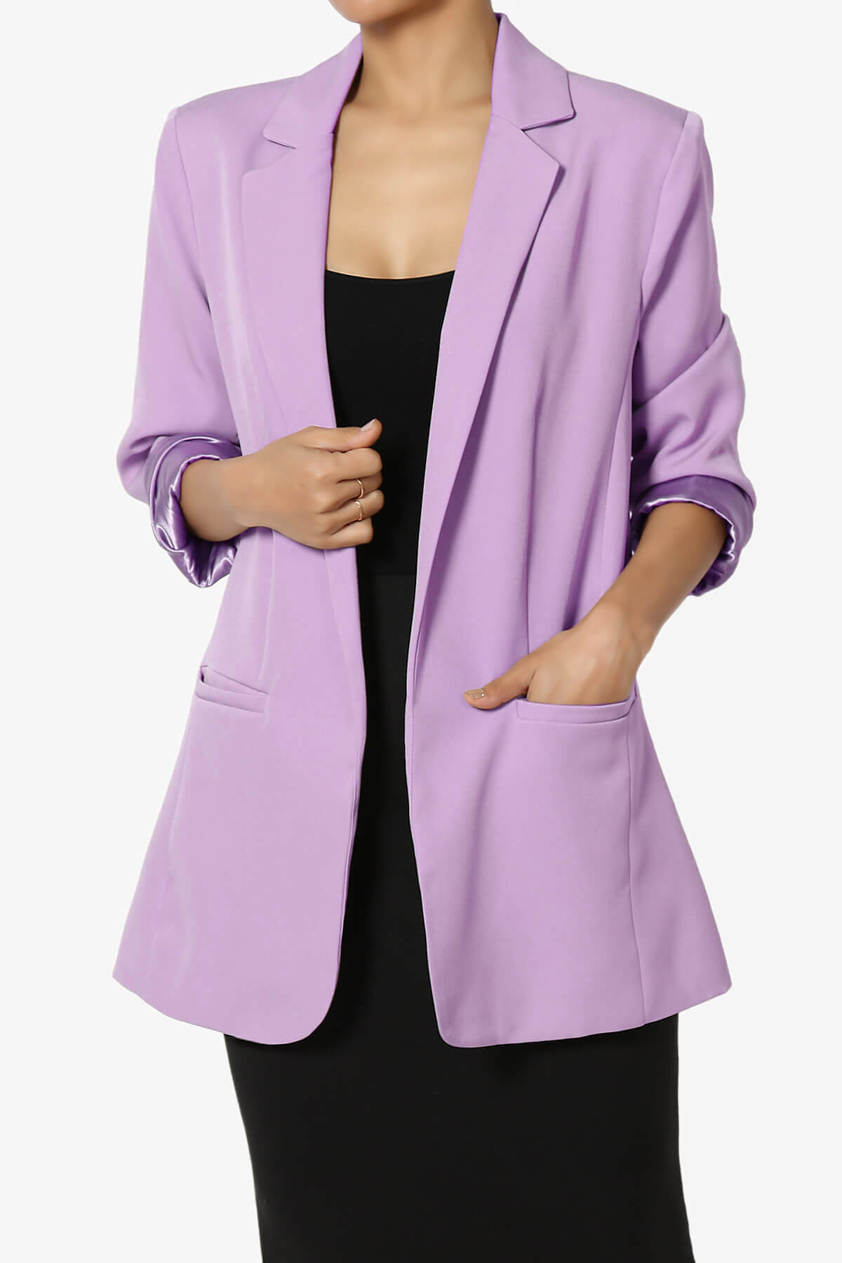 Malory Cuffed Sleeve Open Front Blazer BRIGHT LAVENDER_1