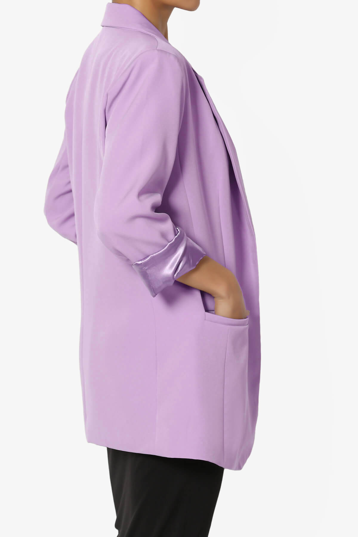 Malory Cuffed Sleeve Open Front Blazer BRIGHT LAVENDER_4
