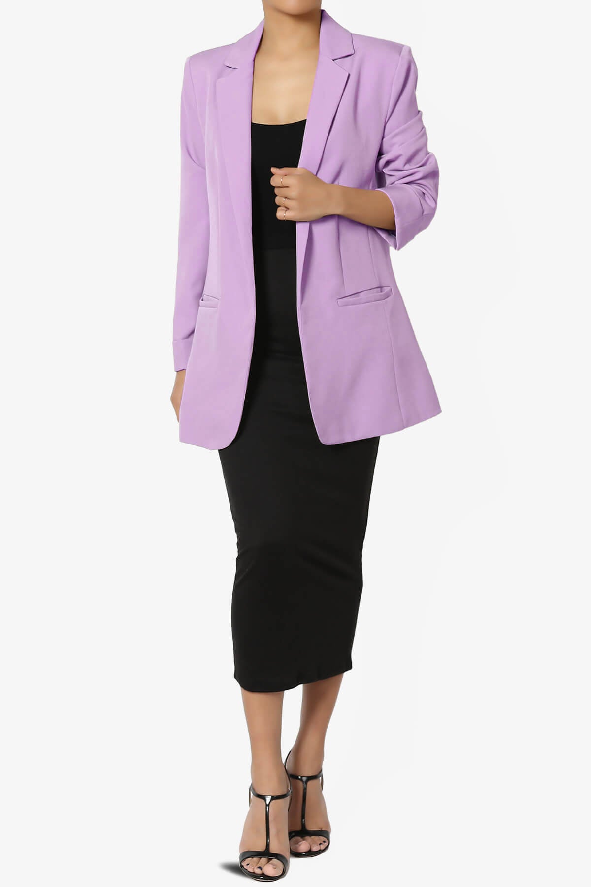 Malory Cuffed Sleeve Open Front Blazer BRIGHT LAVENDER_6