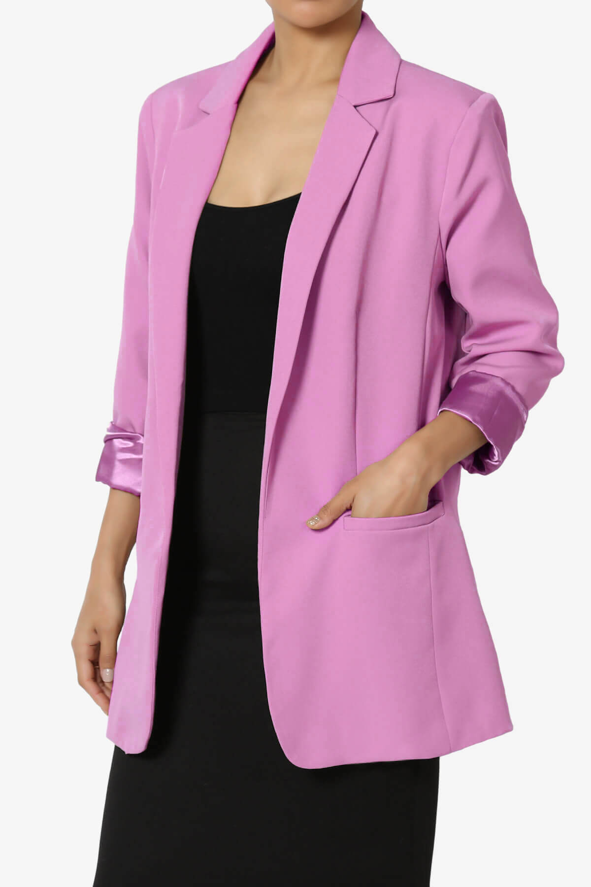 Malory Cuffed Sleeve Open Front Blazer BRIGHT MAUVE_3