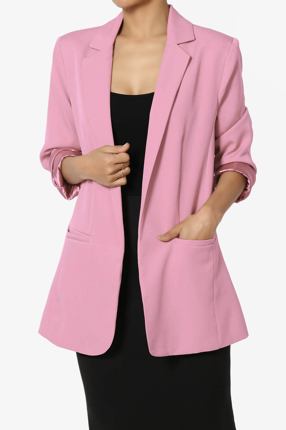 Malory Cuffed Sleeve Open Front Blazer CANDY PINK_1