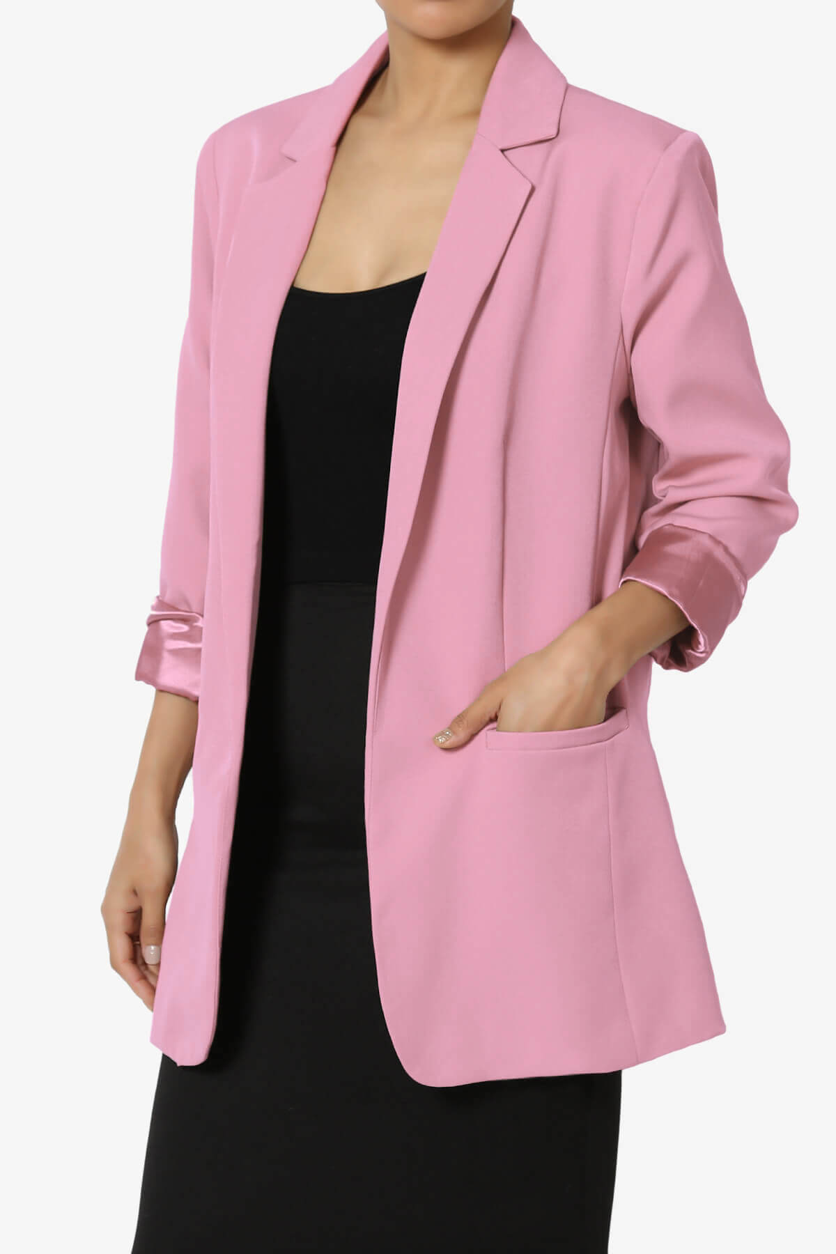 Malory Cuffed Sleeve Open Front Blazer CANDY PINK_3