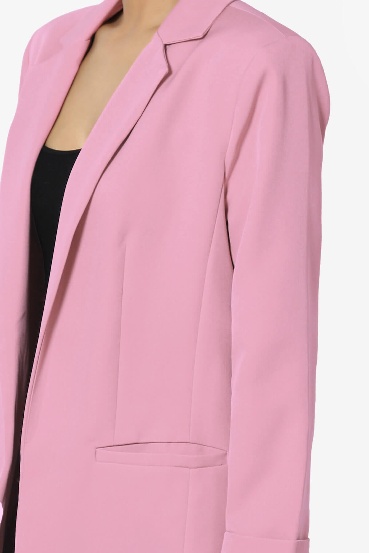 Malory Cuffed Sleeve Open Front Blazer CANDY PINK_5