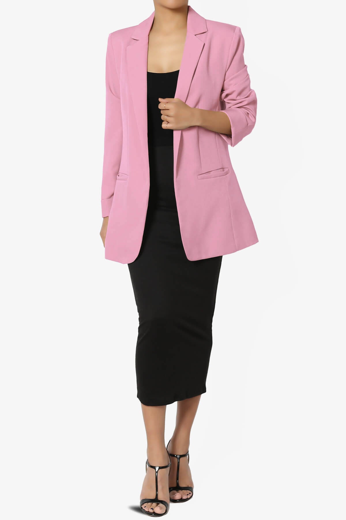 Malory Cuffed Sleeve Open Front Blazer CANDY PINK_6