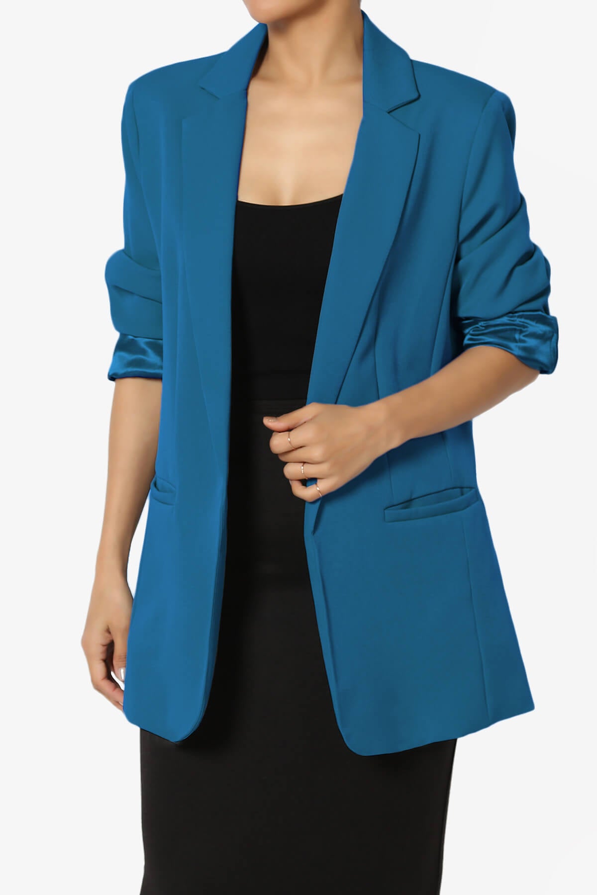 Malory Cuffed Sleeve Open Front Blazer CLASSIC BLUE_1