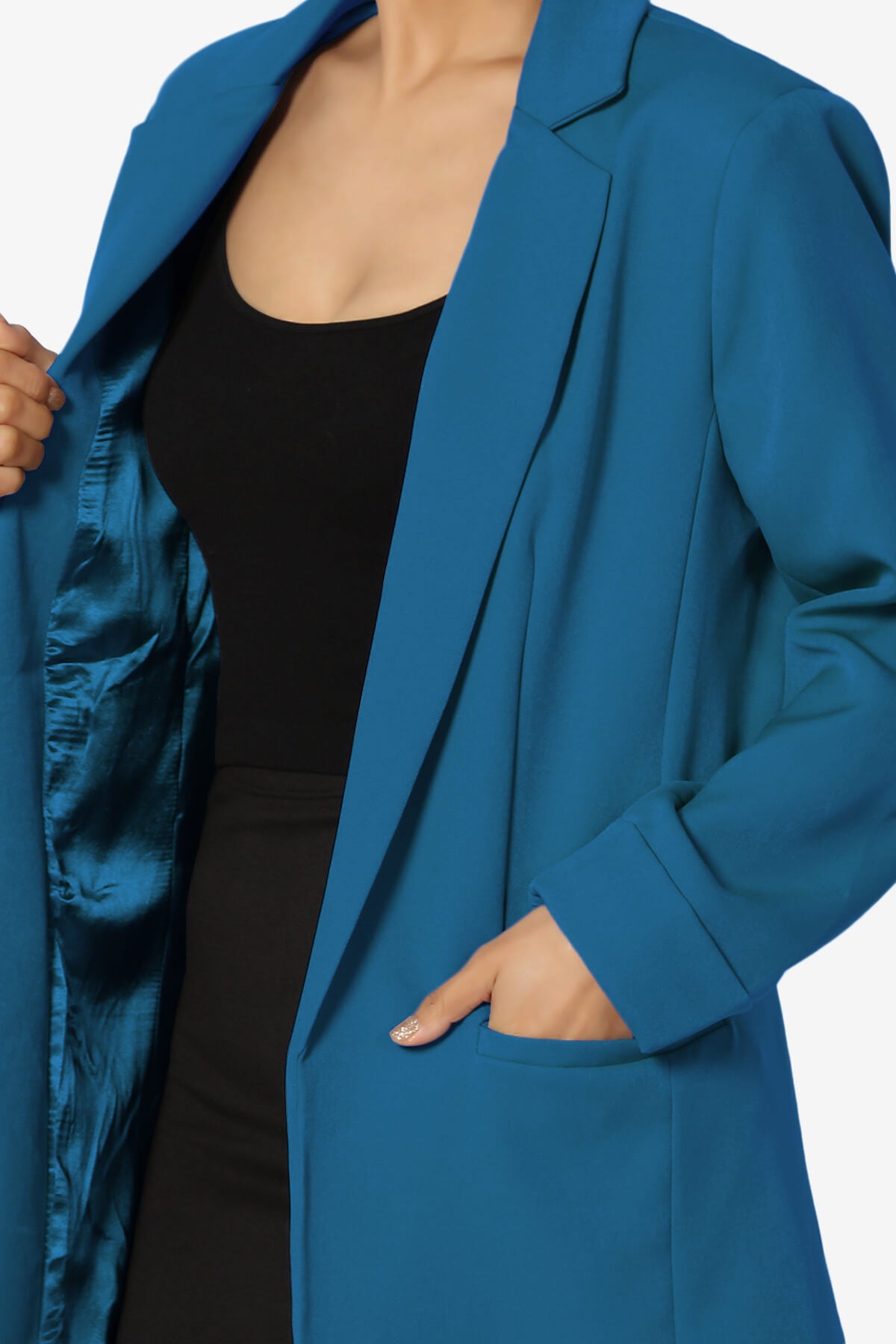 Malory Cuffed Sleeve Open Front Blazer CLASSIC BLUE_5