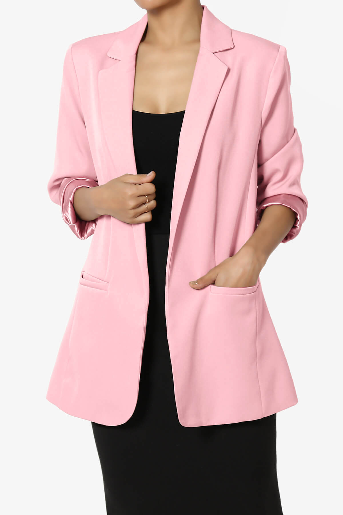 Malory Cuffed Sleeve Open Front Blazer DARK PINK_1
