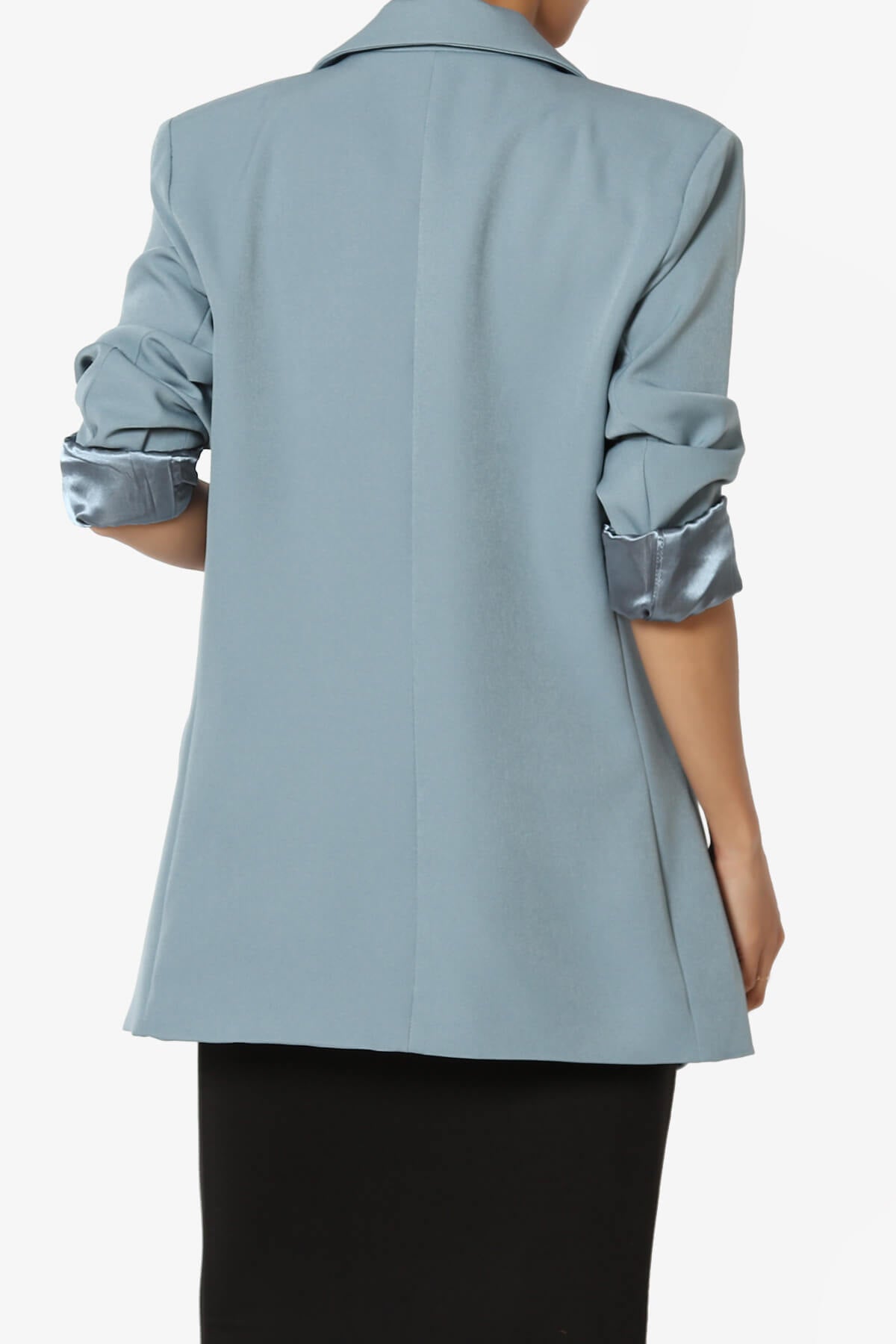Malory Cuffed Sleeve Open Front Blazer DUSTY BLUE_2
