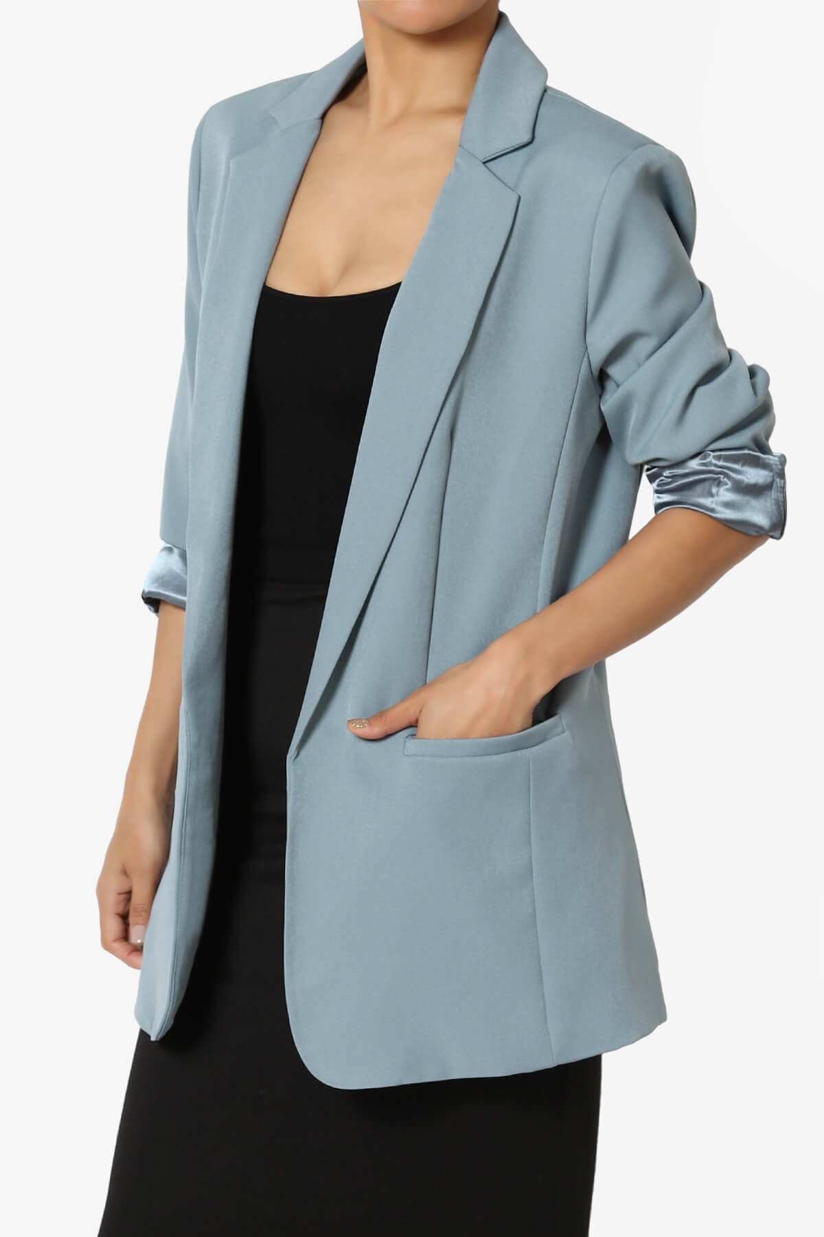 Malory Cuffed Sleeve Open Front Blazer DUSTY BLUE_3