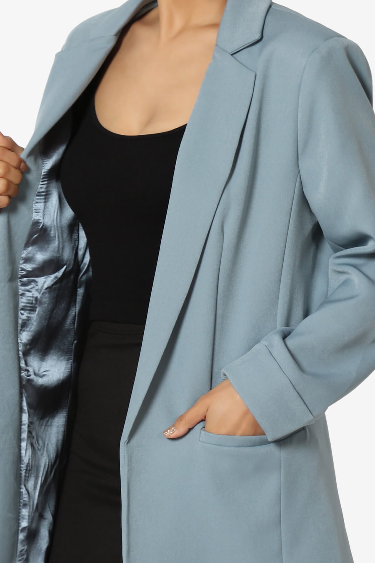 Malory Cuffed Sleeve Open Front Blazer DUSTY BLUE_5
