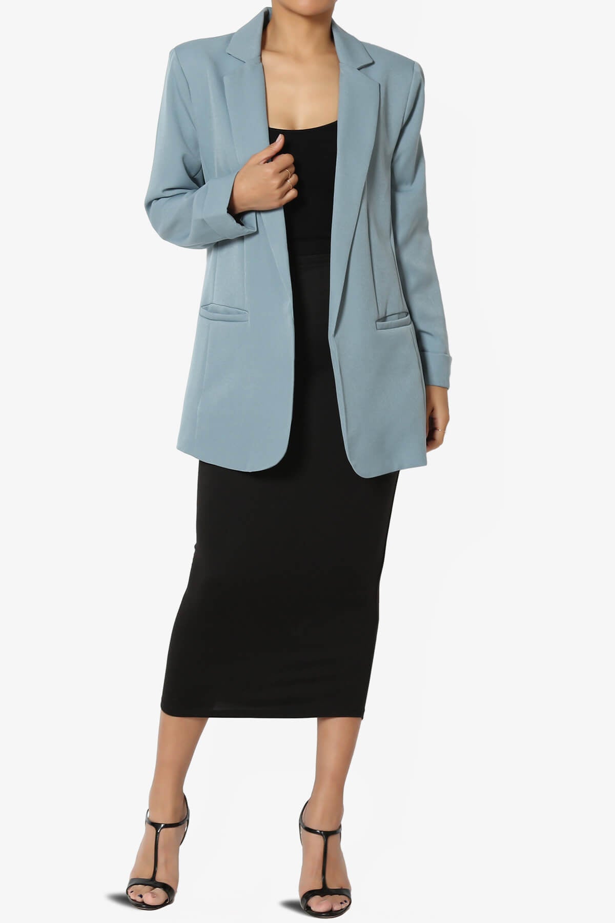 Malory Cuffed Sleeve Open Front Blazer DUSTY BLUE_6