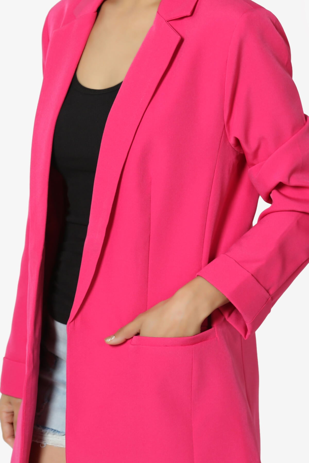 Malory Cuffed Sleeve Open Front Blazer HOT PINK_5