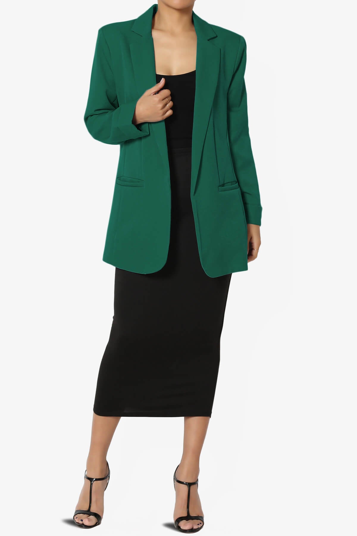 Malory Cuffed Sleeve Open Front Blazer HUNTER GREEN_6