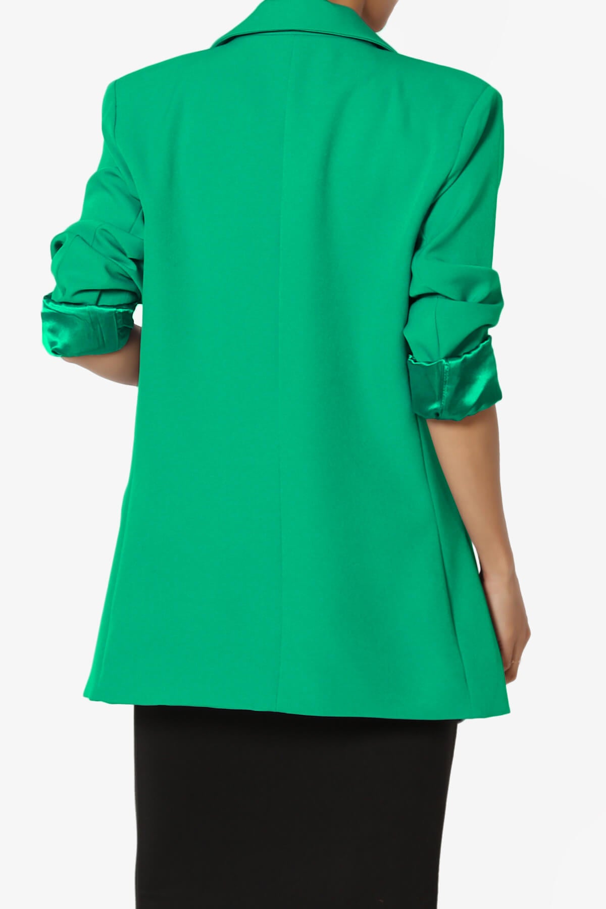 Malory Cuffed Sleeve Open Front Blazer KELLY GREEN_2