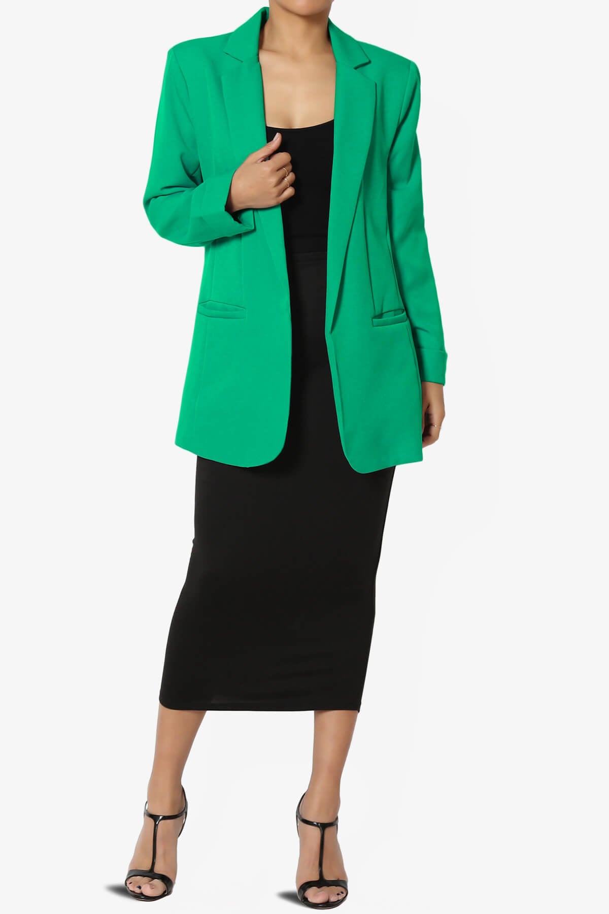Malory Cuffed Sleeve Open Front Blazer KELLY GREEN_6