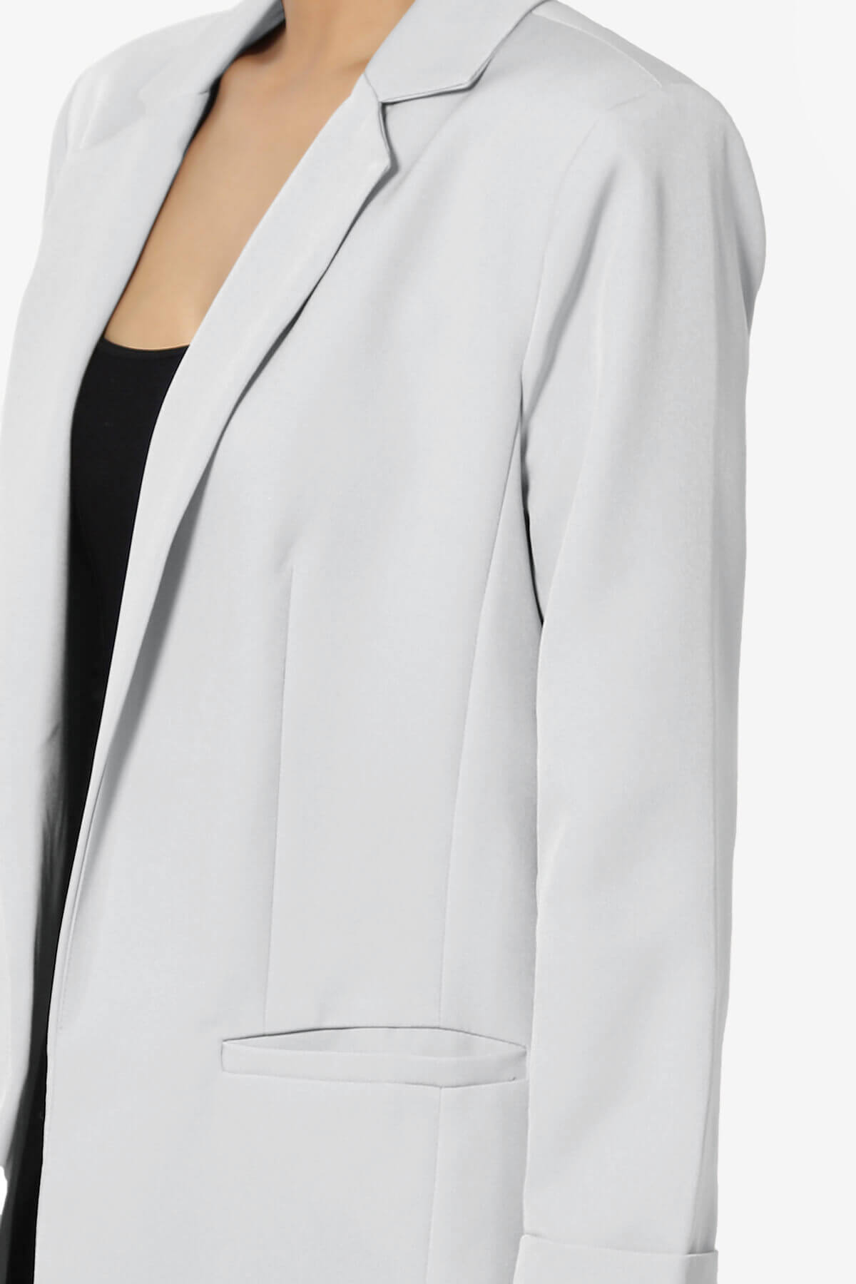 Malory Cuffed Sleeve Open Front Blazer LIGHT GREY_5
