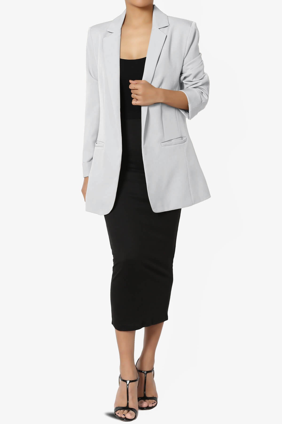 Malory Cuffed Sleeve Open Front Blazer LIGHT GREY_6