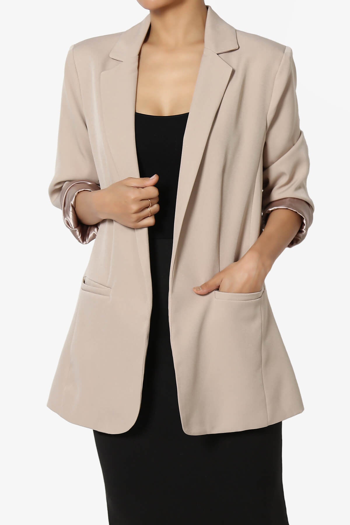 Malory Cuffed Sleeve Open Front Blazer LIGHT MOCHA_1