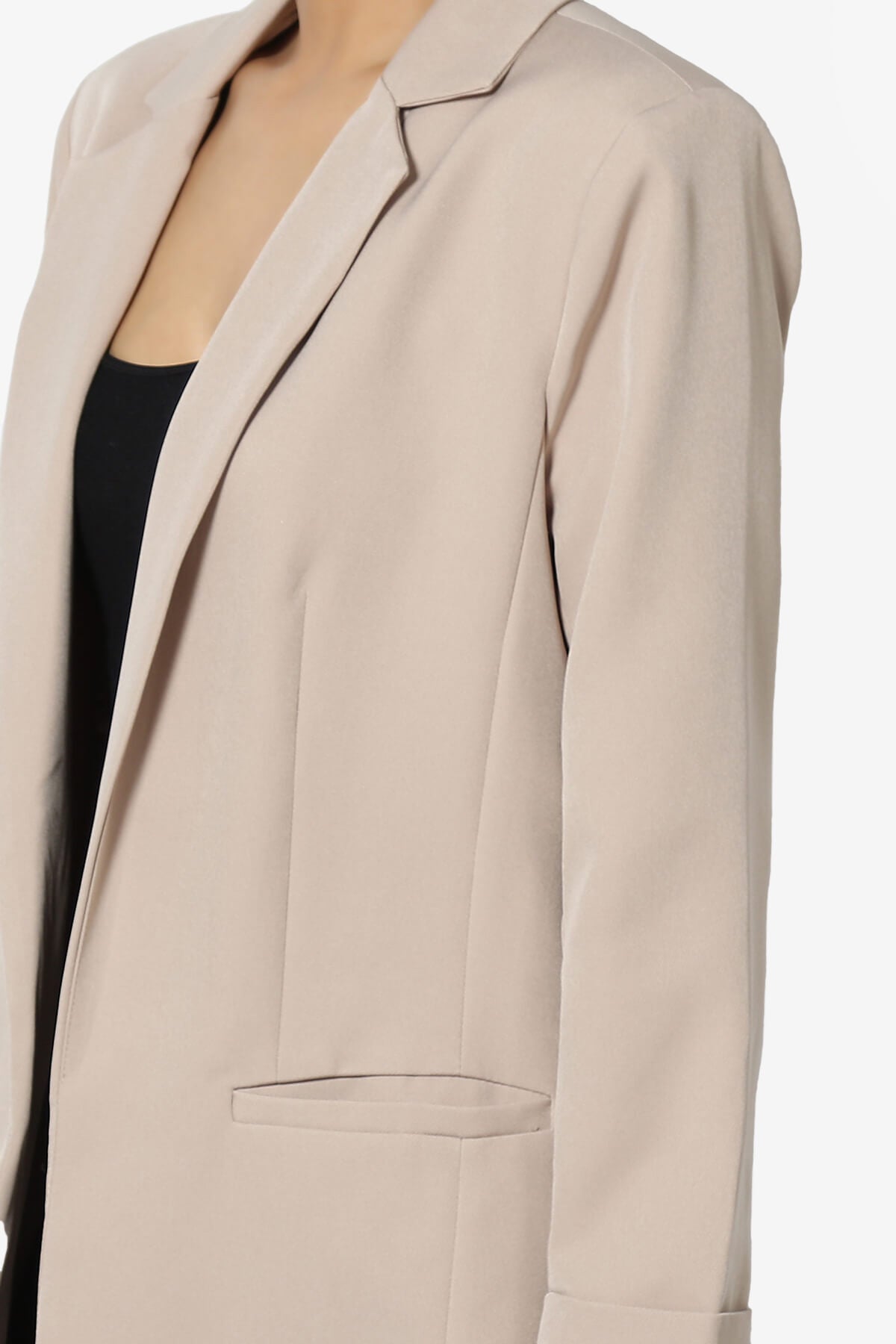 Malory Cuffed Sleeve Open Front Blazer LIGHT MOCHA_5