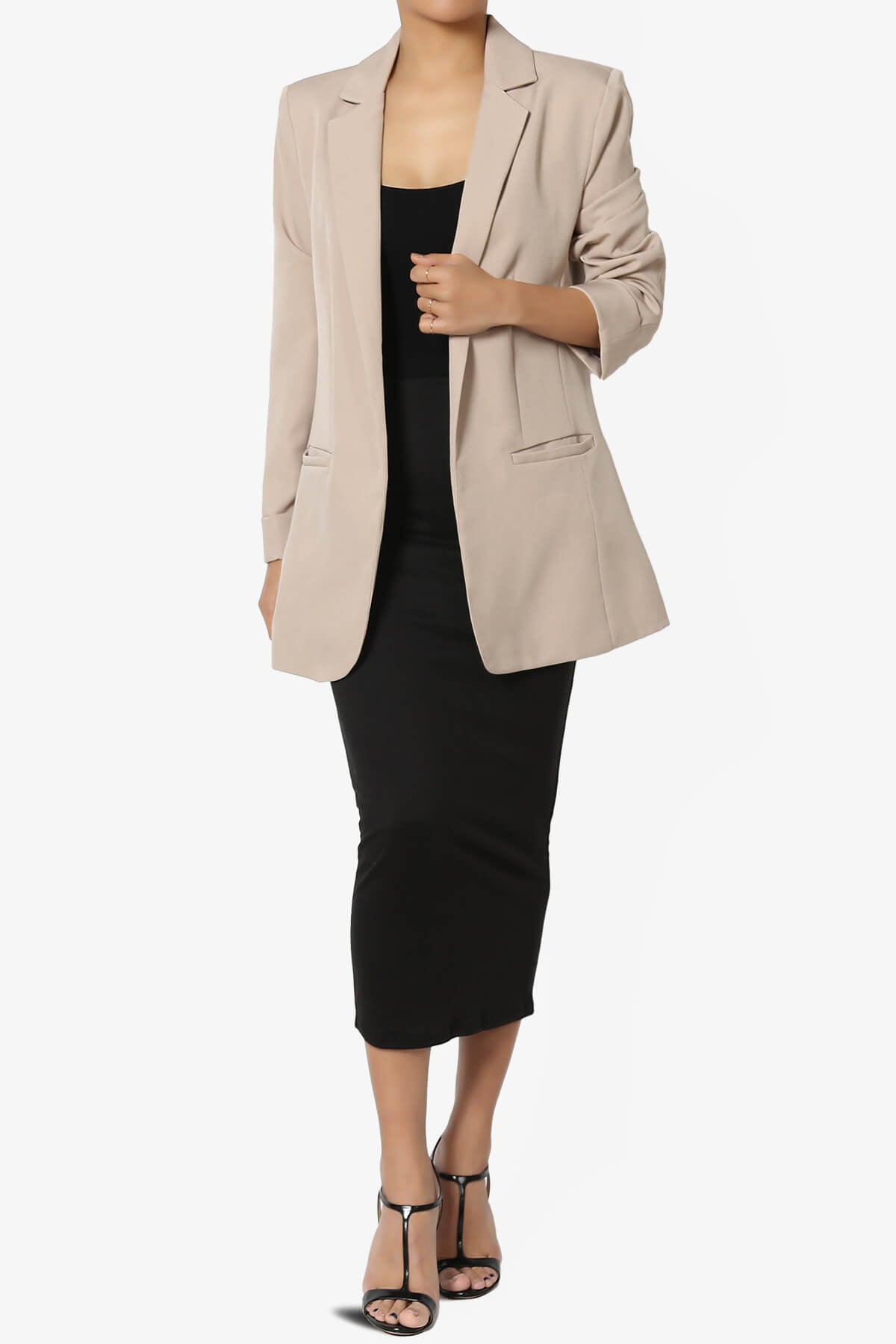 Malory Cuffed Sleeve Open Front Blazer LIGHT MOCHA_6