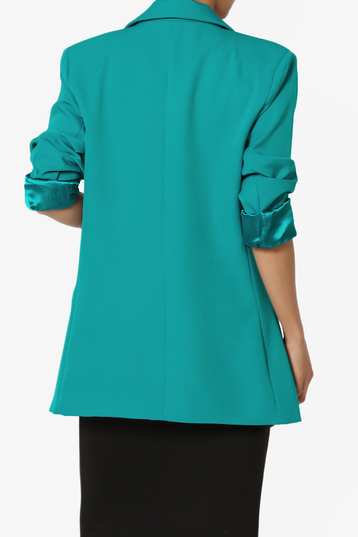 Malory Cuffed Sleeve Open Front Blazer LT TEAL_2