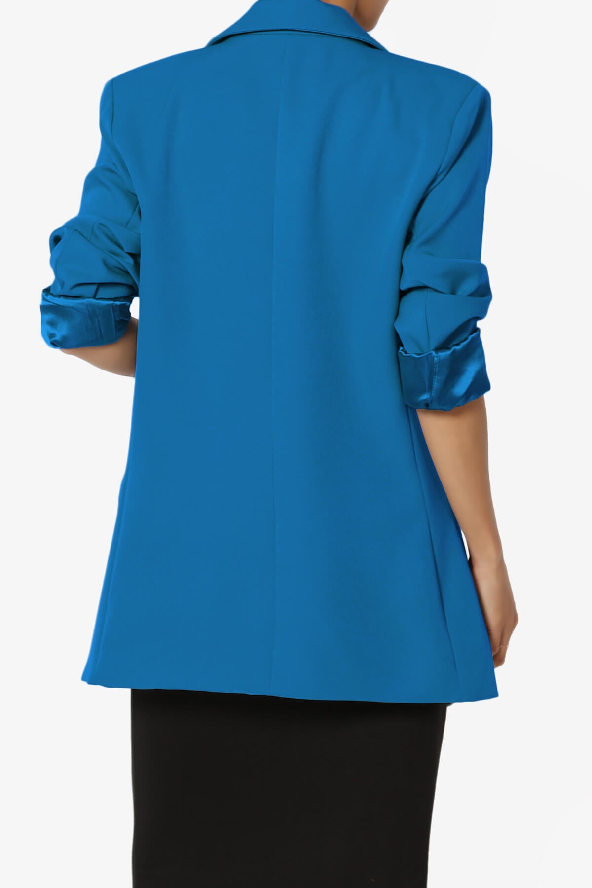 Malory Cuffed Sleeve Open Front Blazer OCEAN BLUE_2