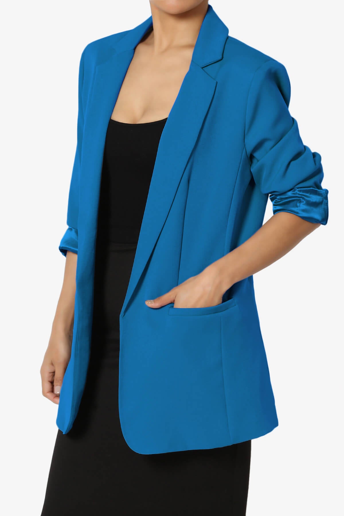 Malory Cuffed Sleeve Open Front Blazer OCEAN BLUE_3