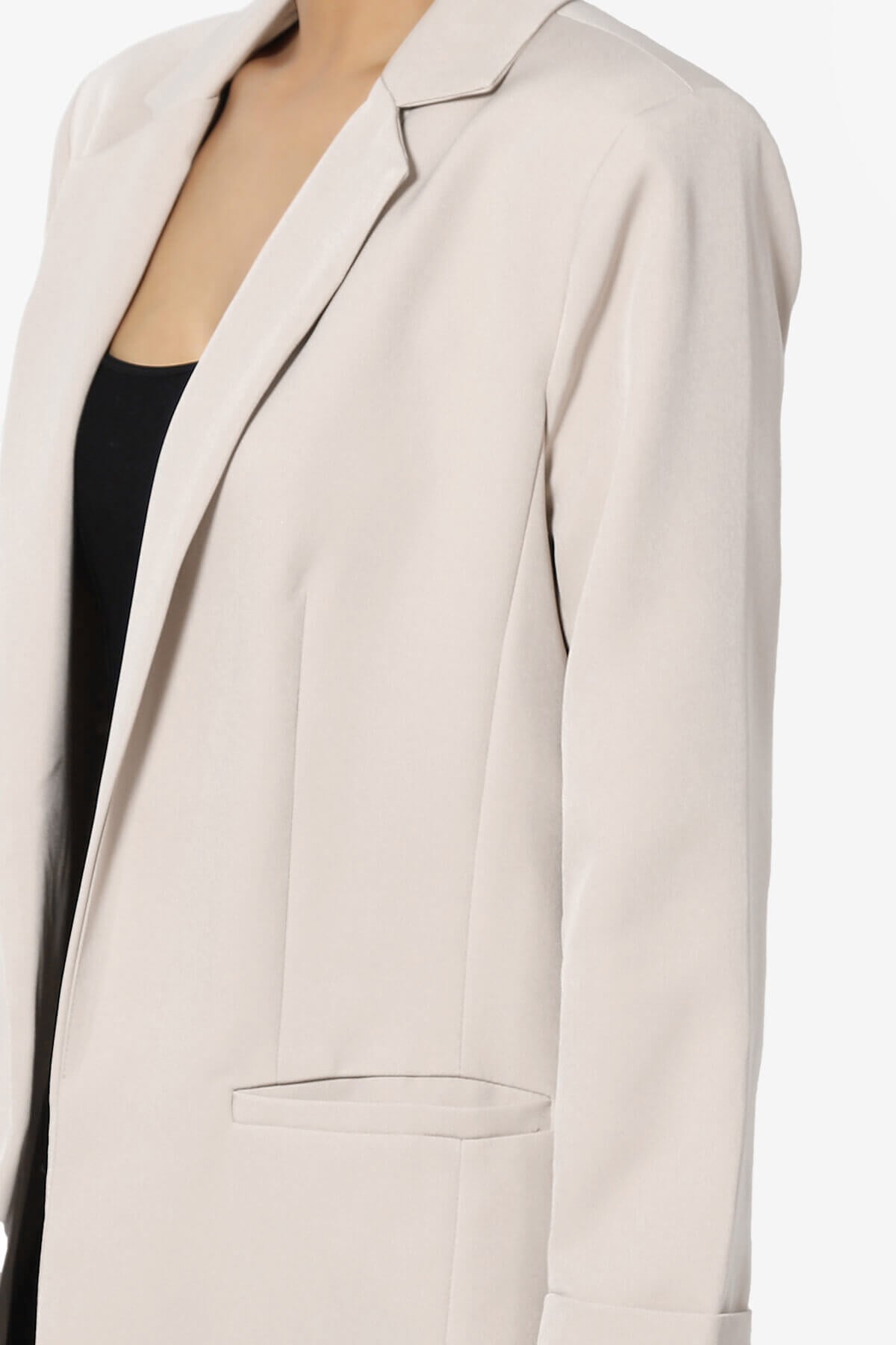 Malory Cuffed Sleeve Open Front Blazer SAND BEIGE_5