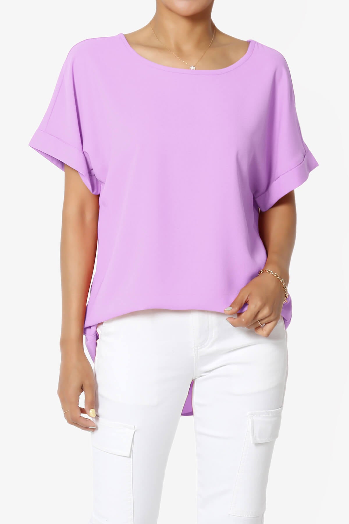 Load image into Gallery viewer, Marla Lightweight Woven Dolman Top BRIGHT LAVENDER_1
