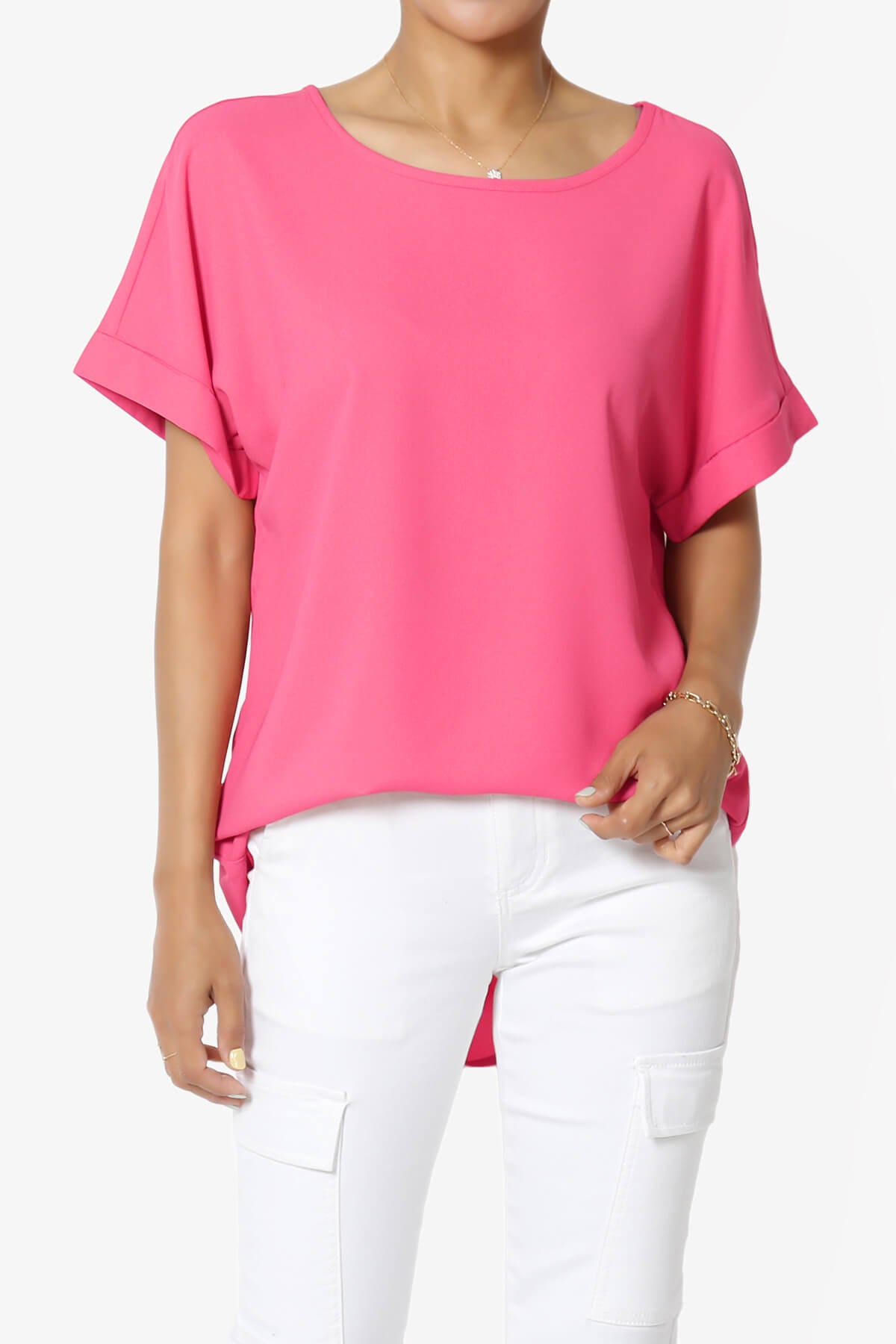 Load image into Gallery viewer, Marla Lightweight Woven Dolman Top FUCHSIA_1
