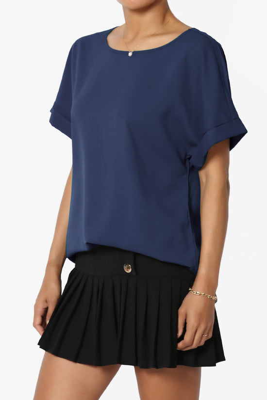 Load image into Gallery viewer, Marla Lightweight Woven Dolman Top LIGHT NAVY_3
