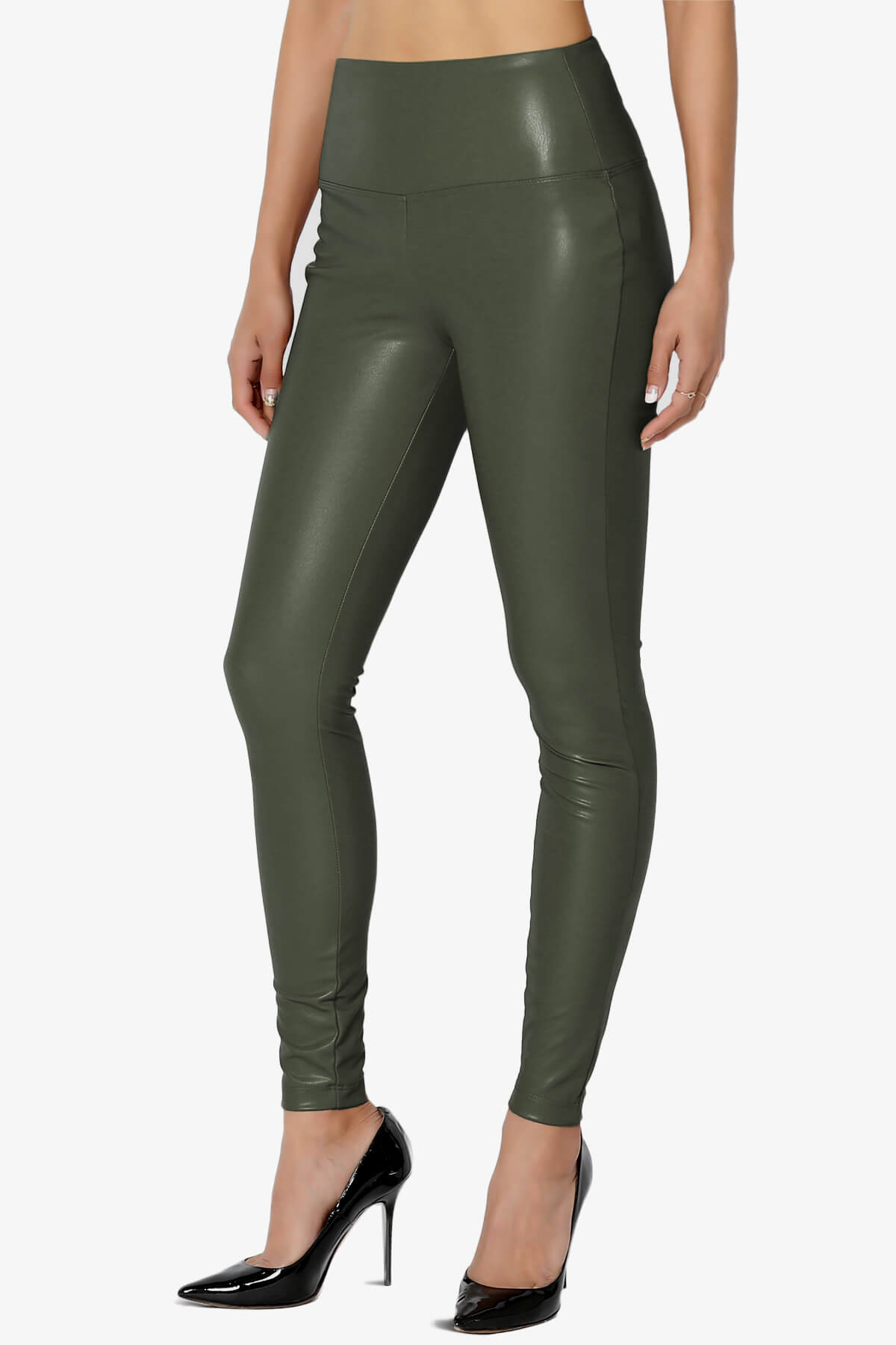 Mayari High Rise Faux Leather Leggings OLIVE_3