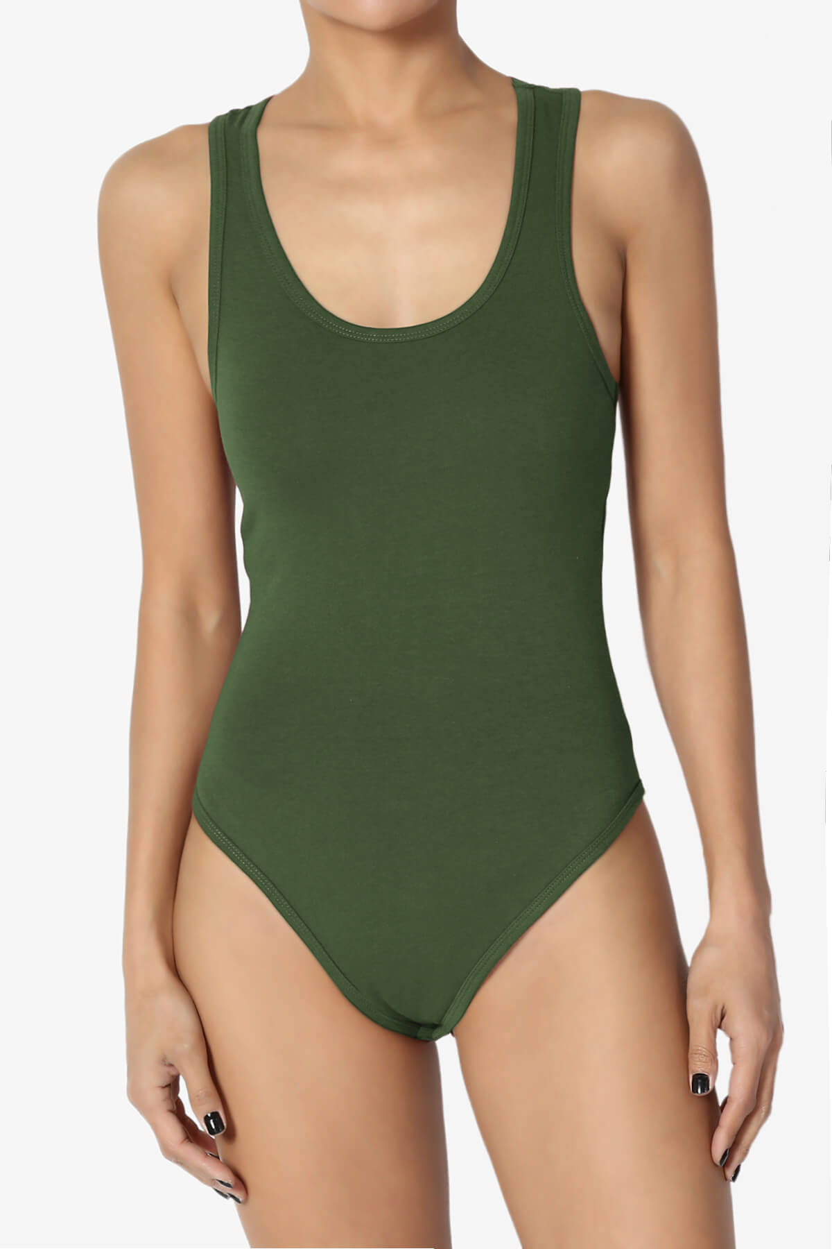 Maya Scoop Neck Tank Bodysuit ARMY GREEN_1