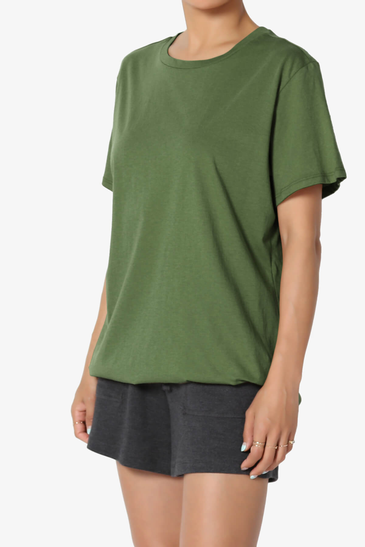 Load image into Gallery viewer, Mayra O Neck Cotton Boyfriend Tee ARMY GREEN_3
