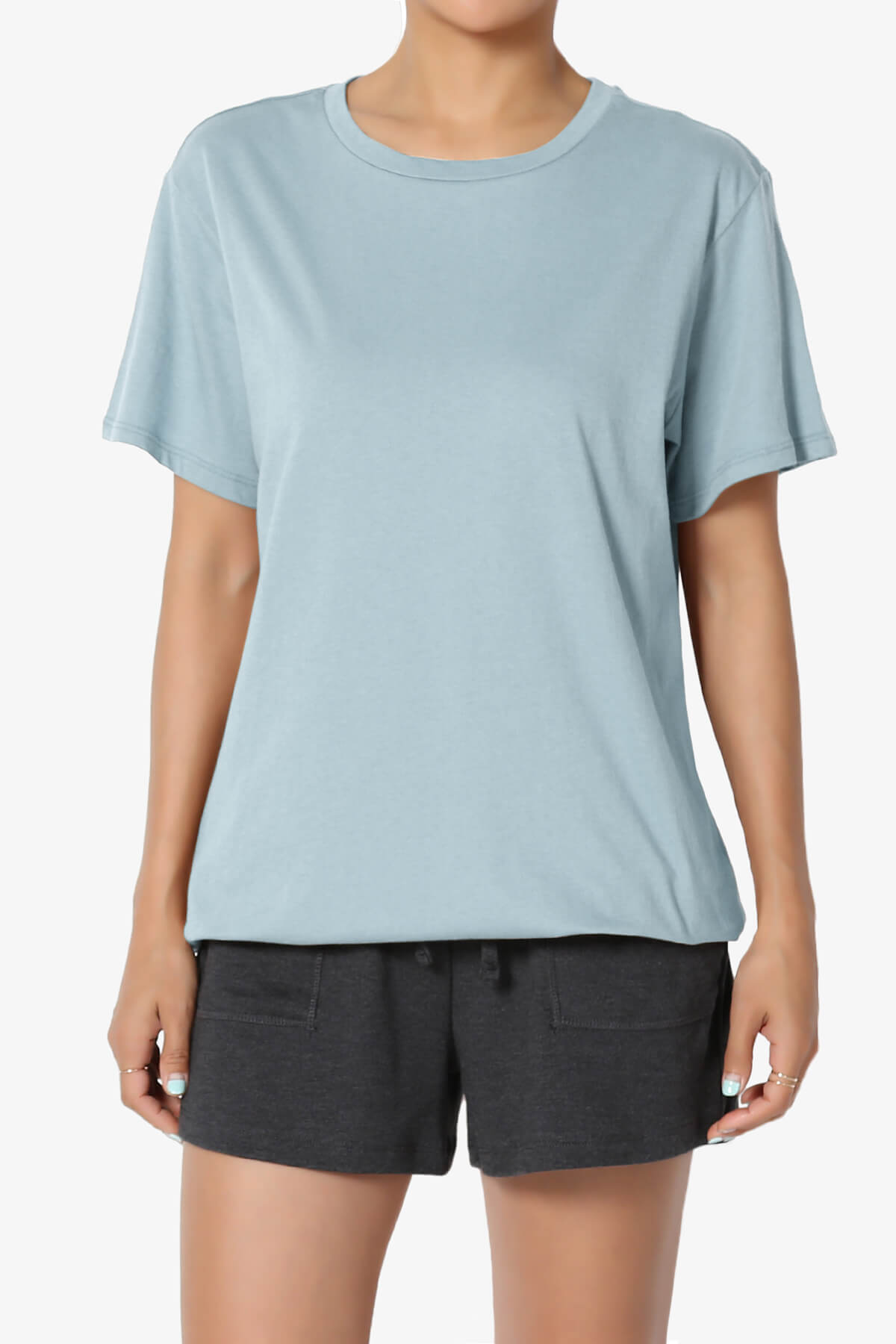 Mayra O Neck Cotton Boyfriend Tee ASH BLUE_1