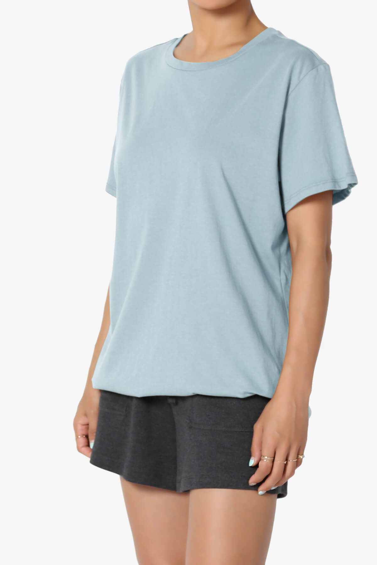 Mayra O Neck Cotton Boyfriend Tee ASH BLUE_3