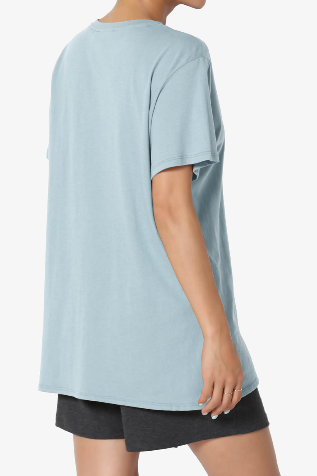 Mayra O Neck Cotton Boyfriend Tee ASH BLUE_4