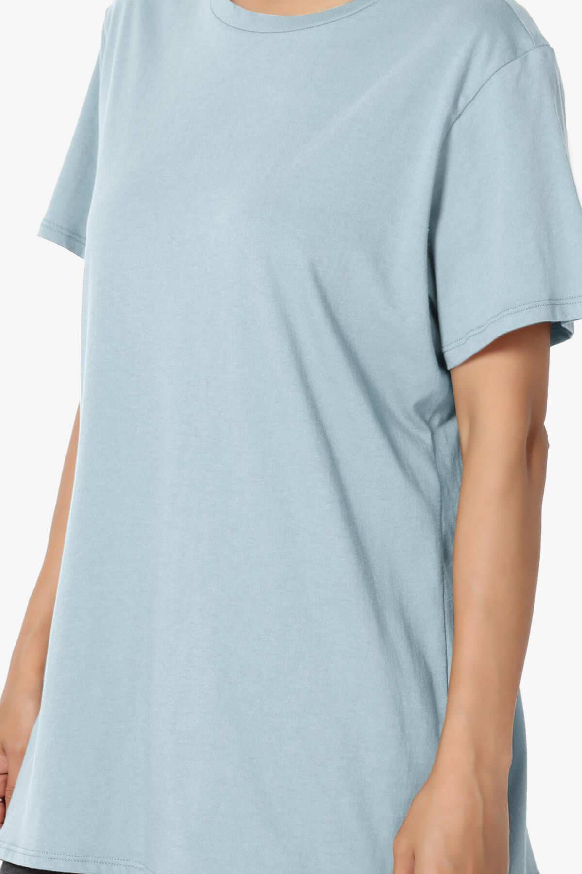 Mayra O Neck Cotton Boyfriend Tee ASH BLUE_5