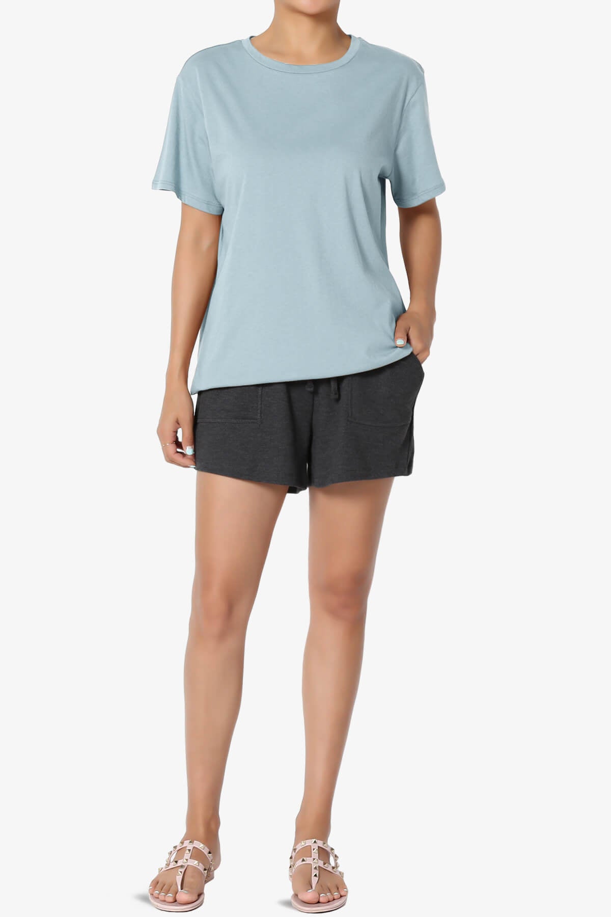 Mayra O Neck Cotton Boyfriend Tee ASH BLUE_6