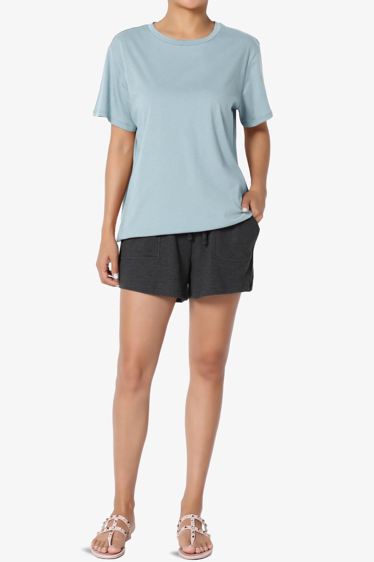 Load image into Gallery viewer, Mayra O Neck Cotton Boyfriend Tee ASH BLUE_6
