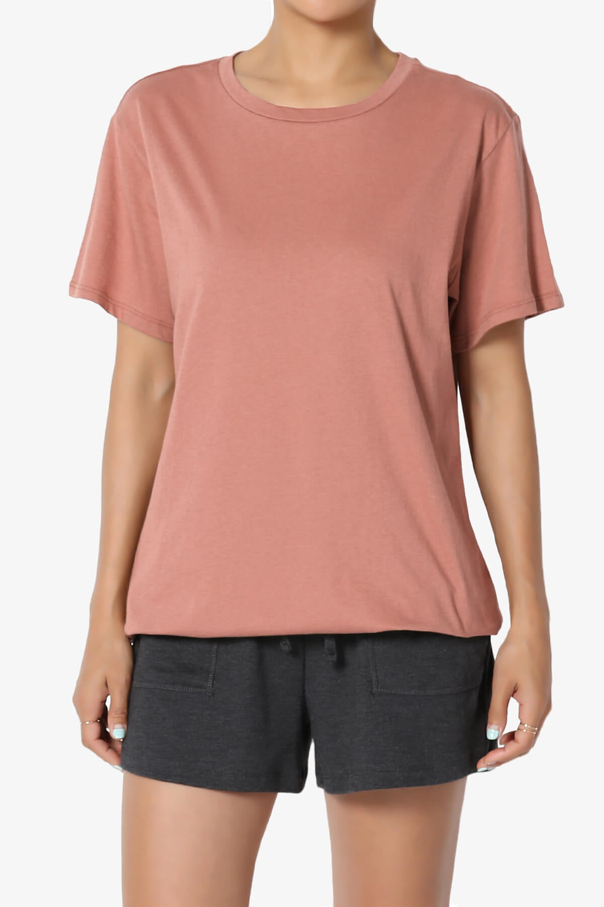 Load image into Gallery viewer, Mayra O Neck Cotton Boyfriend Tee ASH ROSE_1
