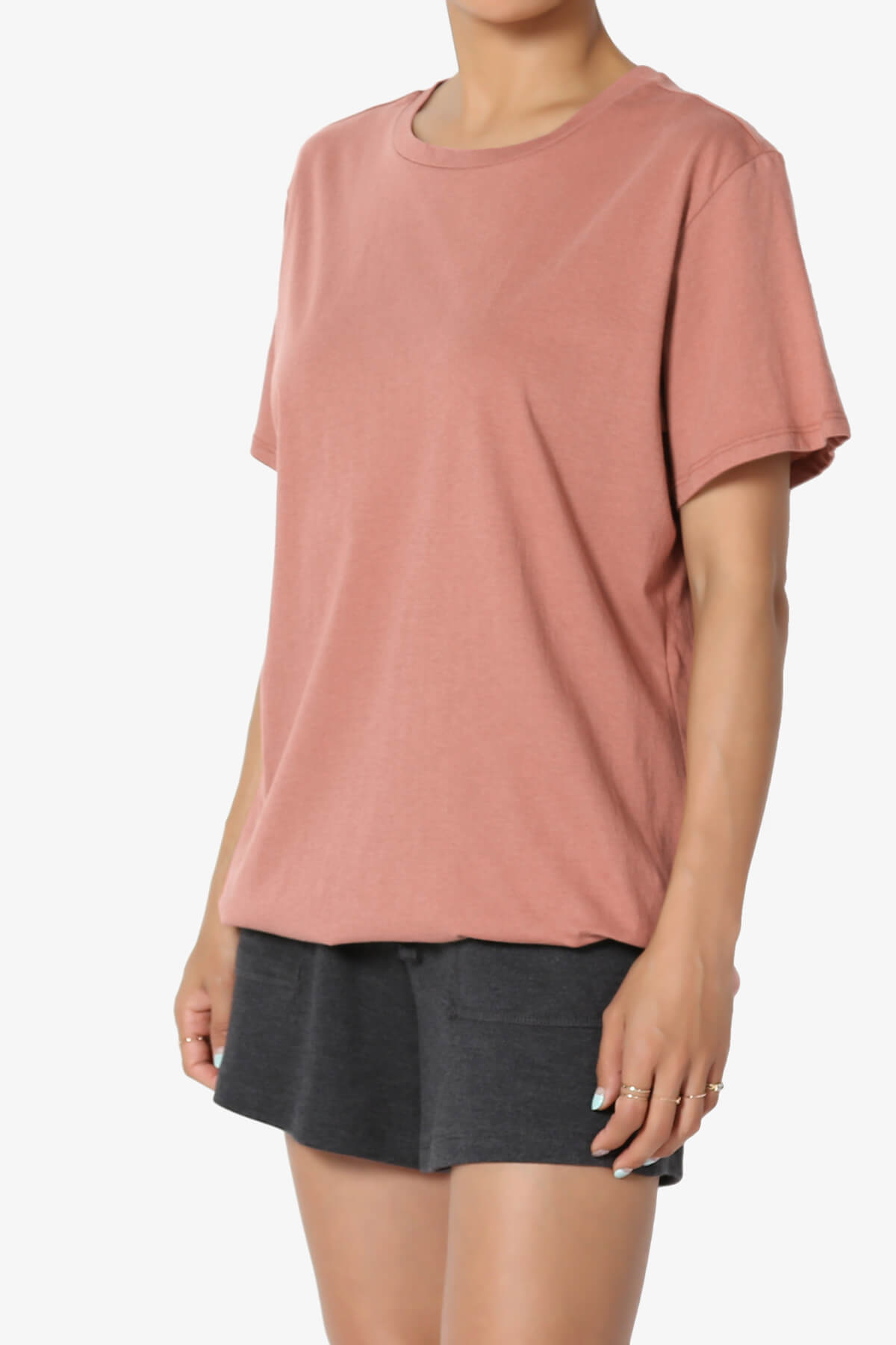 Load image into Gallery viewer, Mayra O Neck Cotton Boyfriend Tee ASH ROSE_3
