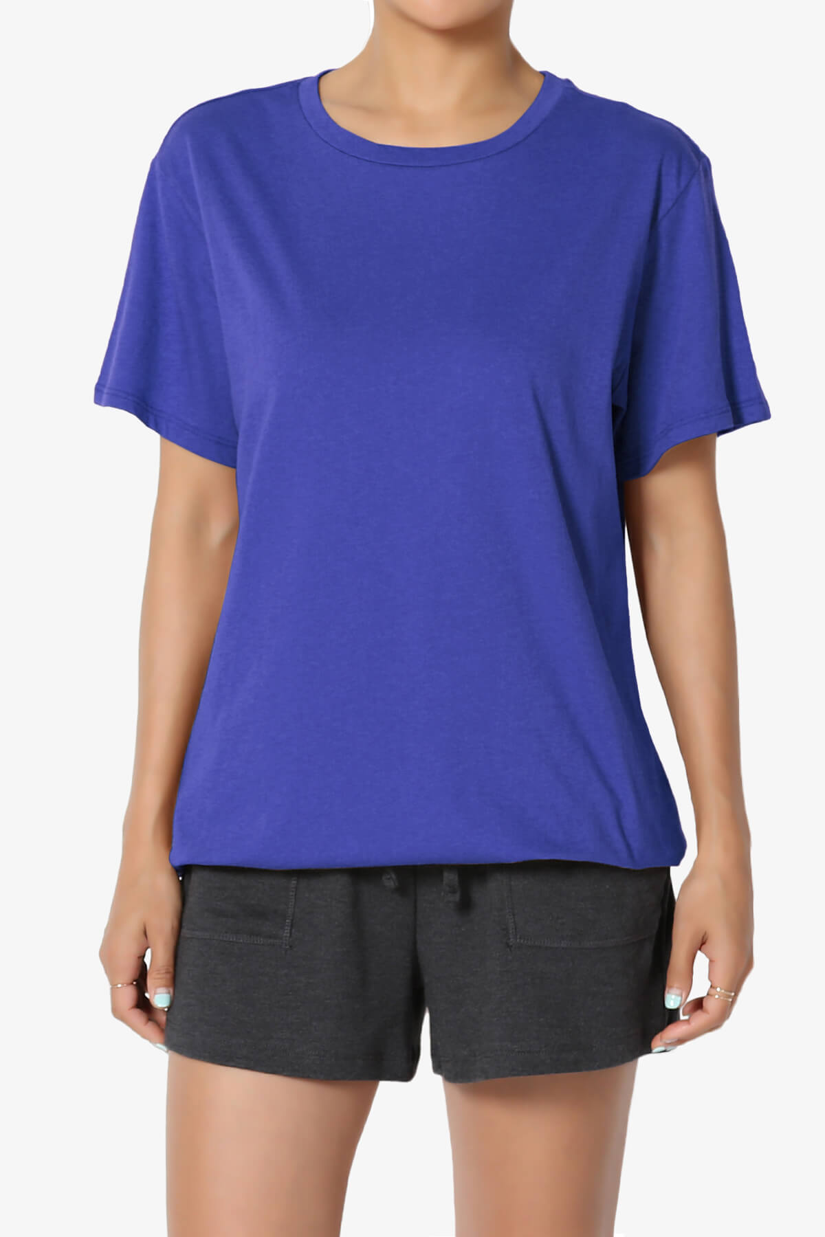 Load image into Gallery viewer, Mayra O Neck Cotton Boyfriend Tee BRIGHT BLUE_1
